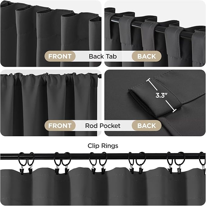 Joydeco Blackout Curtains 96 Inches Long, Thermal Insulated Black Out Curtains - Image 3