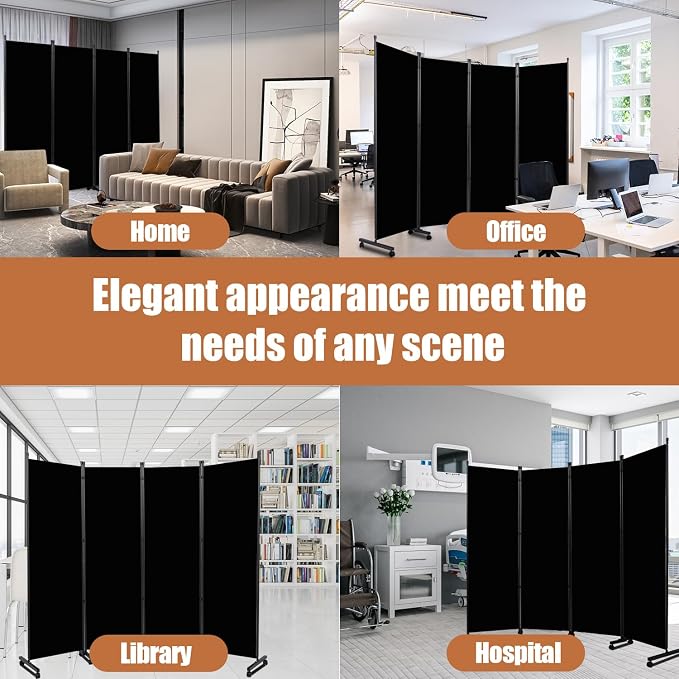 Room Divider 88'' Wide Folding Privacy Screens, 4 Panel Wall Divider w/Wheel | - Image 7