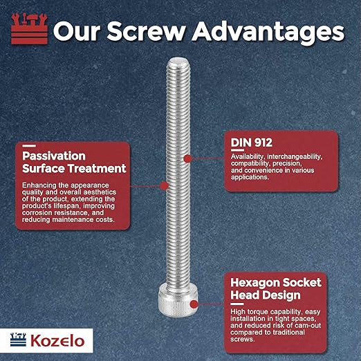 Kozelo 4pcs Socket Head Cap Screws - [M8-1.25 x 85mm] 304 Stainless Steel Allen Socket Drive for Electrical Motor 3D Printing Fan Engine Replacement Use, Silver