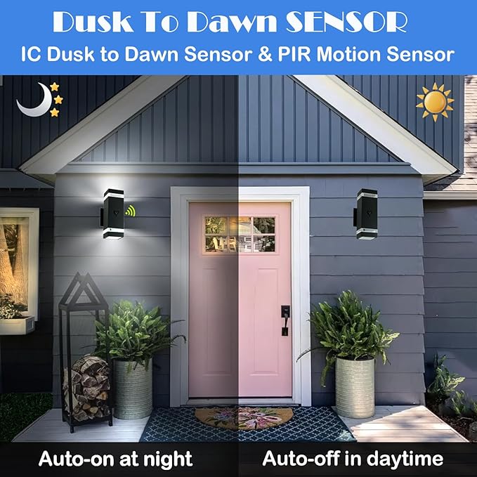 iYogaled Dusk to Dawn Motion Sensor Porch Light with 3 Lighting Modes, Modern Up Down Wall Sconce with GU10 Bulbs, Heavy Aluminum Exterior Light Fixtures for Entryway, Patio, Garage,ETL Listed