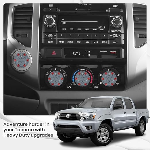 4 Pack - 2nd Gen Tacoma Accessories AC Knob Upgrade - 2005,2006,2007,2008,2009,2010,2011,2012,2013,2014,2015 Tacoma Climate Control Dial Mods Set - for Toyota Interior Replacement Kit