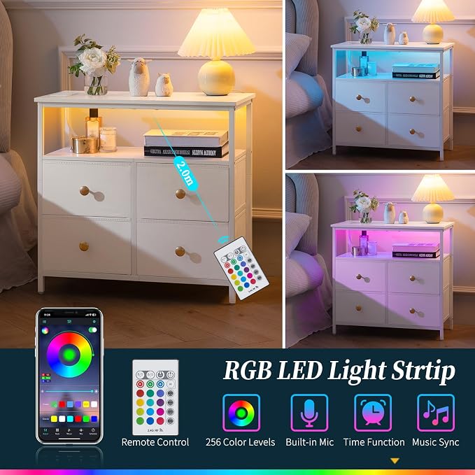 Yoobure Night Stand with Charge Station, Nightstand with 4 Drawers Bedside Table - Image 7