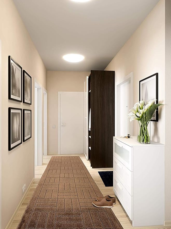 20 ft Extra Long Brown Hallway Kitchen Runner Rug Non-Slip Washable, 26" X 20' Carpet Runner Rugs-Rubber Backed, Custom Size Floor Mat for Stairs Bedroom Bathroom Entryway, Your Choice of Length