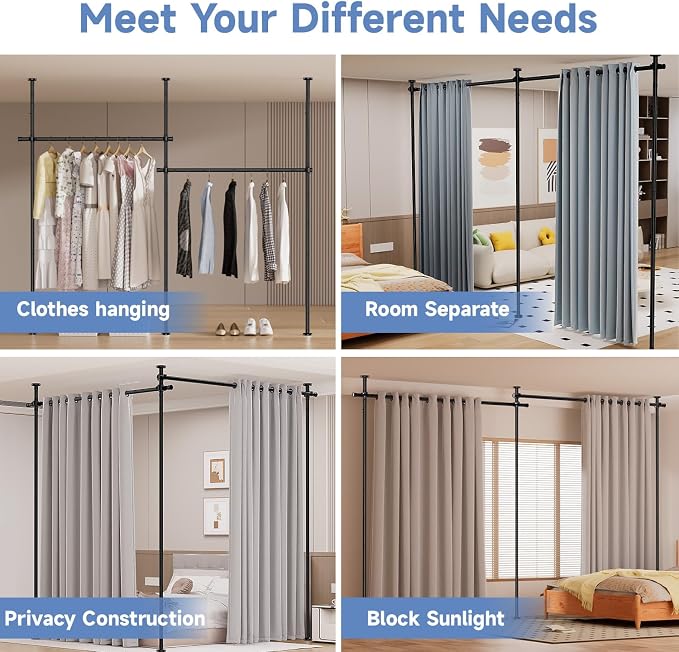Room Divider Privacy Screens, No Drill Curtains Rod - Image 7