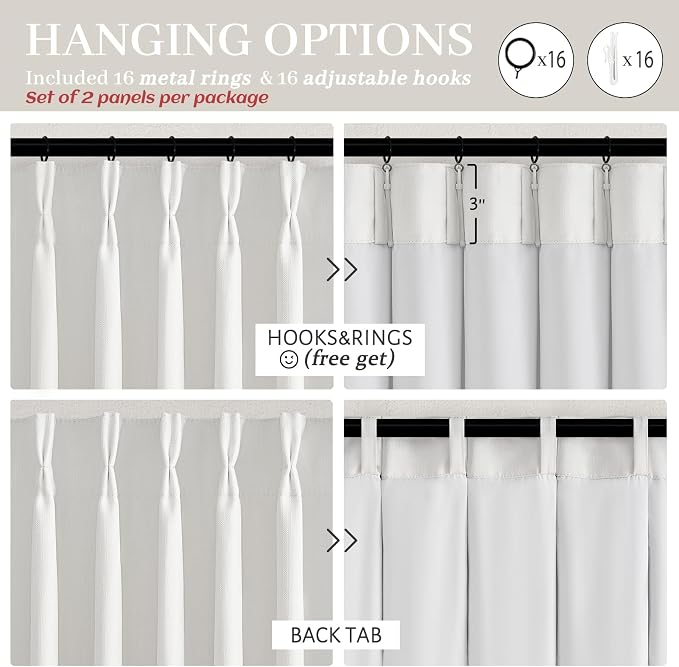 White Black Out Drapes 108 Inches Long 2 Panels - Image 6