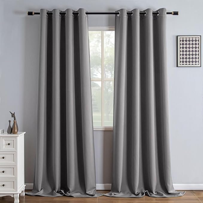 IGEMAEVE Blackout Curtains for Bedroom Rod Pocket Light Grey 52" W x 96" L | by IGEMAEVE