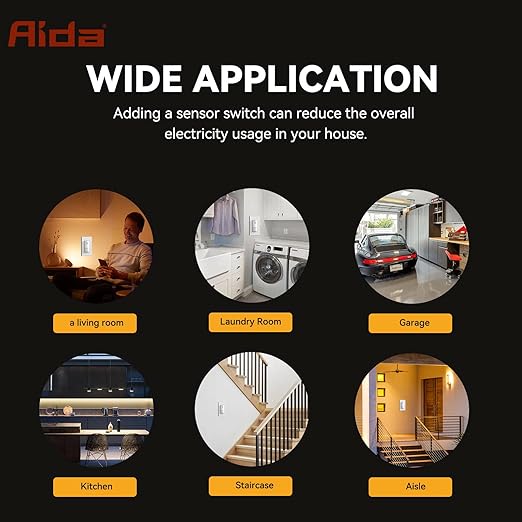 AIDA Single Pole Motion Sensor Light Switch w/Neutral Wire - 120° PIR Infrared Activation - CFL/LED/MLV/INC/HAL/Fan Compatible - UL Certified - 1 Pack,Matte White