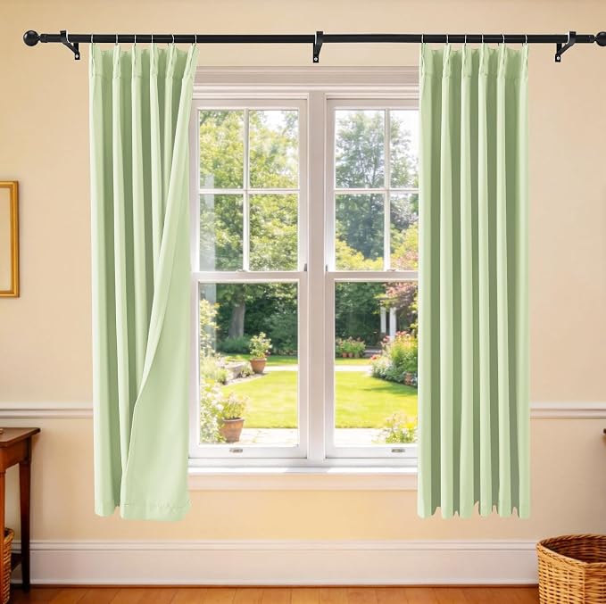 Etherealveil Pastel Green Pinch Pleated Blackout Curtains 2 Panels 40"x72" | by Etherealveil