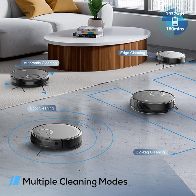 UMMUND Robot Vacuum and Mop Combo, 2 in 1 Mopping Robotic Vacuum Cleaner with Schedule, Wi-Fi/App/Remote, Strong Suction, Self-Charging, Slim, Ideal for Hard Floor, Pet Hair, Low-Pile Carpet