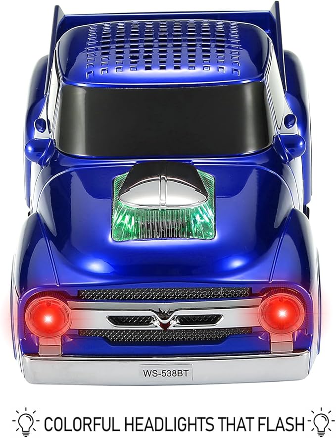 WSTER WS-538 Retro Pickup Truck Bluetooth Replica Speaker – Portable Wireless Car Model Speaker with FM, TWS, LED Party Lights, USB/TF Playback, Built-in Microphone, Type-C, Surprise Gift(Blue)