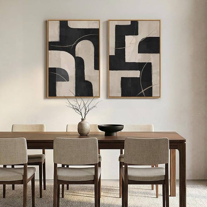 Large Framed Neutral Black and Beige Abstract Wall Art Set of 2, 24x36 In | 2 - Image 5