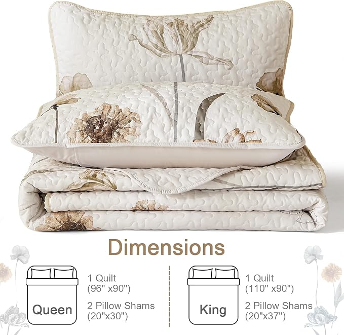 WONGS BEDDING King Floral Quilt Set, Reversible Brown Vintage Coverlet | Soft - Image 8