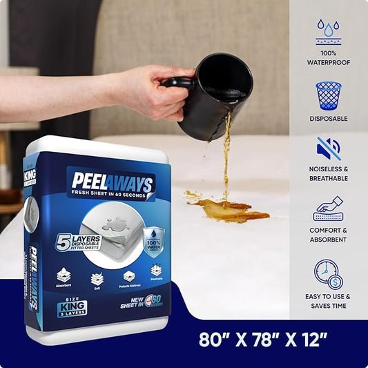 Peelaways Waterproof Disposable Bed Sheets – As Seen On Shark Tank | 5-Layer Absorbent Wellness Sheets for Elderly, Homecare, Hospital Use and Travel