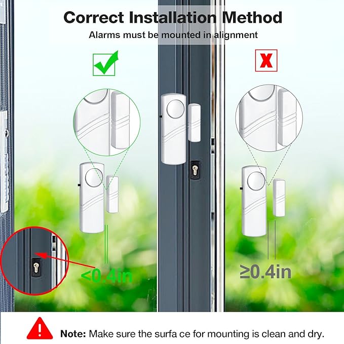 Security Door Window Alarm, Wireless Sensor Door Window Burglar Alarm, Door Alarms for Kids Safety, Easy Installation Doorbell Alarms for Office House Window Pool (4 Pack)