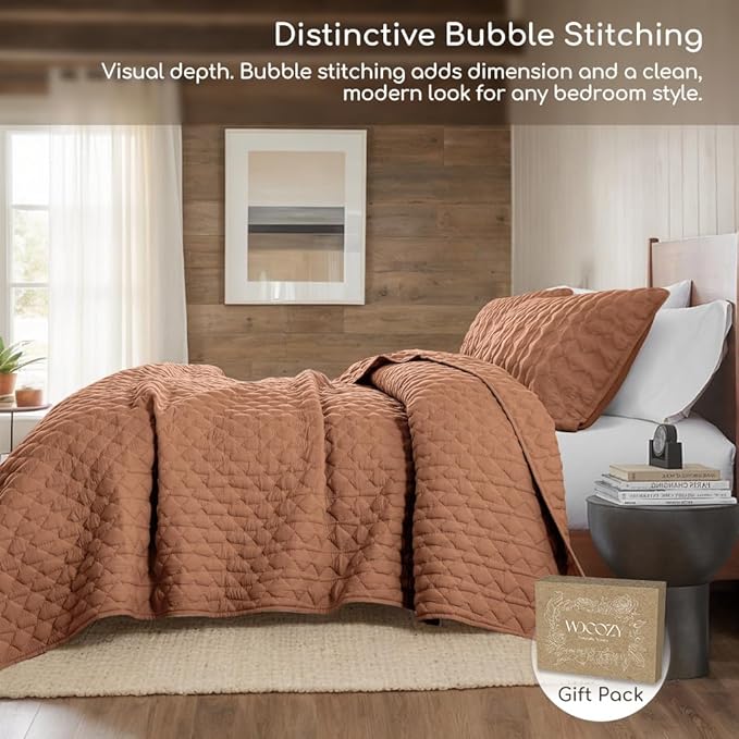 WDCOZY Burnt Orange Oversized California Cal King Size Quilt Bedding Sets - Image 4