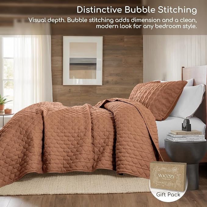 WDCOZY Burnt Orange Quilt King Size Bedding Sets - Image 4