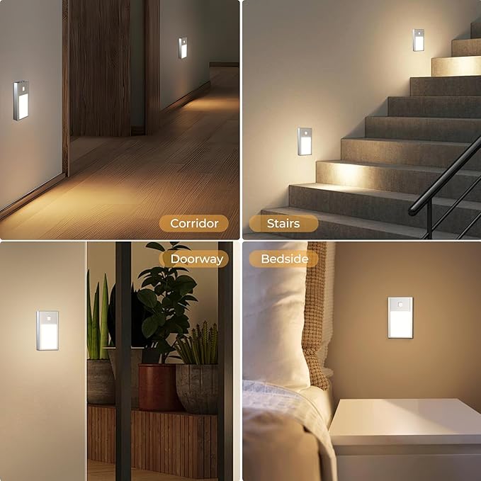 VST Motion Sensor Step Night Light, Rechargeable Battery Powered Led Light with Magnetic Suck Installation for Bedroom Hallway Stair Nursery Kids Room (2.68 inch 3000K 6Pack Silver)