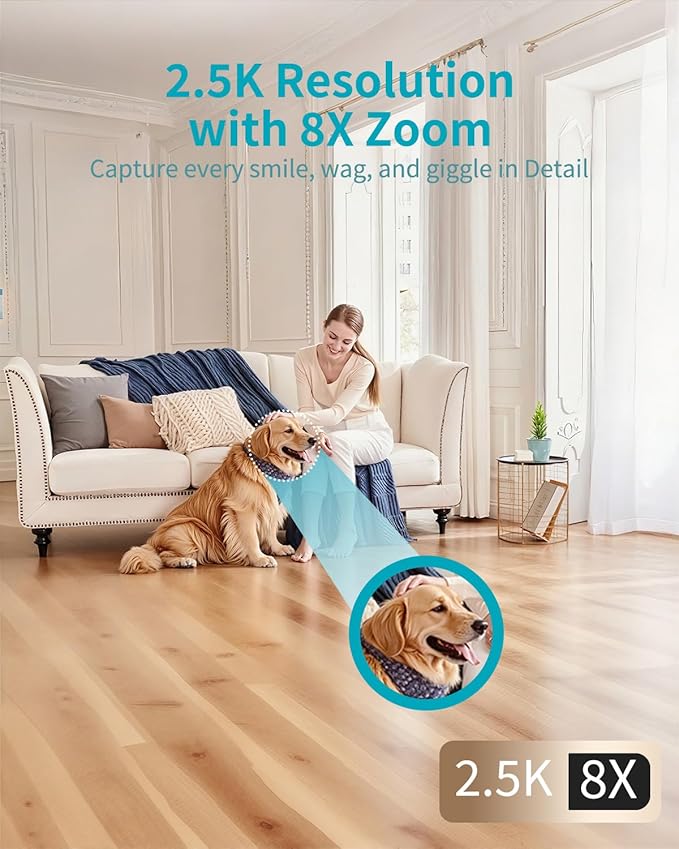 VIMTAG Indoor Pet Camera, 2.5K Dog Camera with Phone App, 360° Pan/Tilt Security Camera Indoor for Home/Nanny/Baby/Cat/Room, Dual-Band WiFi, Night Vision, Motion Tracking, 2-Way Audio, Cloud & SD Card