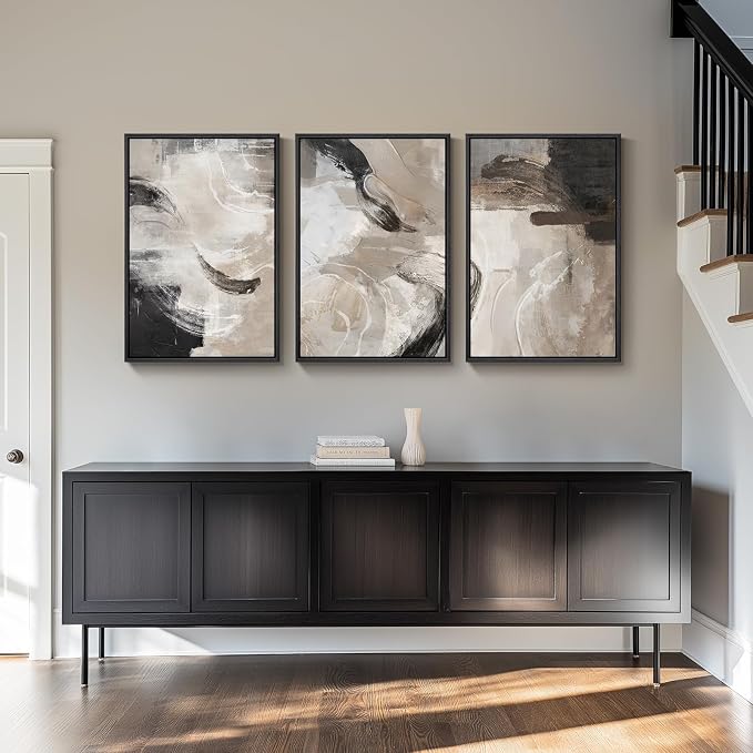 Framed Neutral Abstract Wall Art, 3 Piece Modern Minimalist Canvas Prints - Image 5