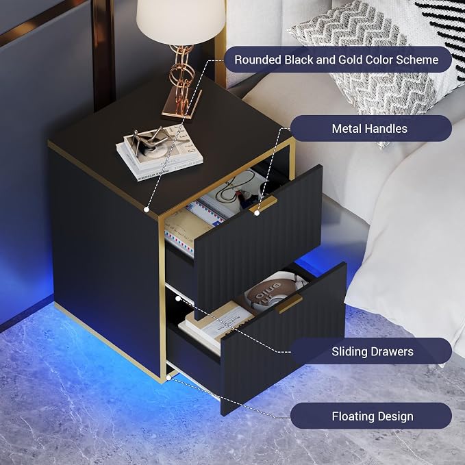 4ever2buy Black and Gold Nightstand Set of 2 - Image 3