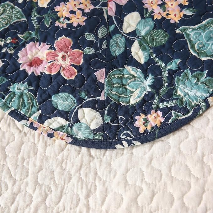 ROOMLIFE Quilt Set King Floral Leaves 3D Embroidery Pattern 3-Piece Cotton | - Image 8