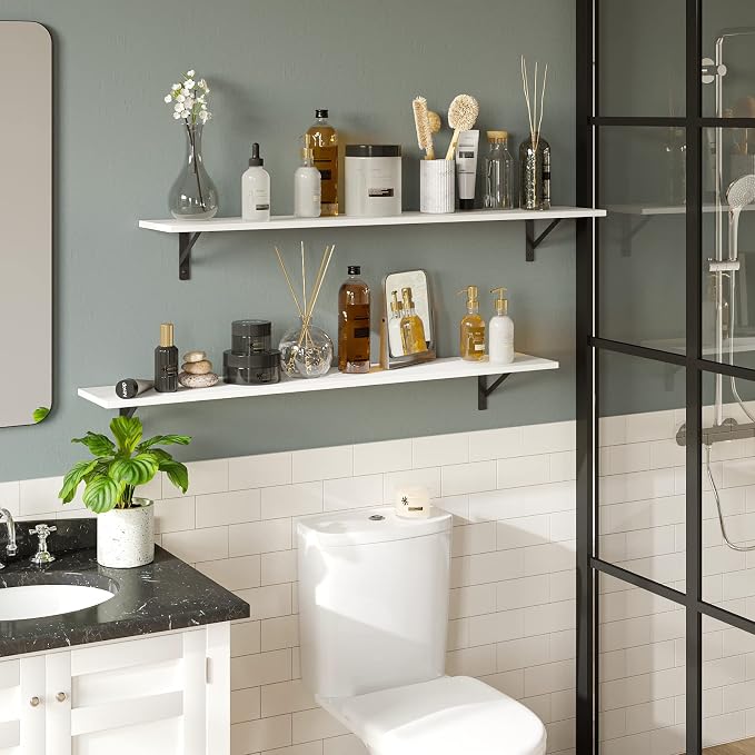 Long Wall Shelves, 47.3Inch Wooden Floating Shelves - Image 6