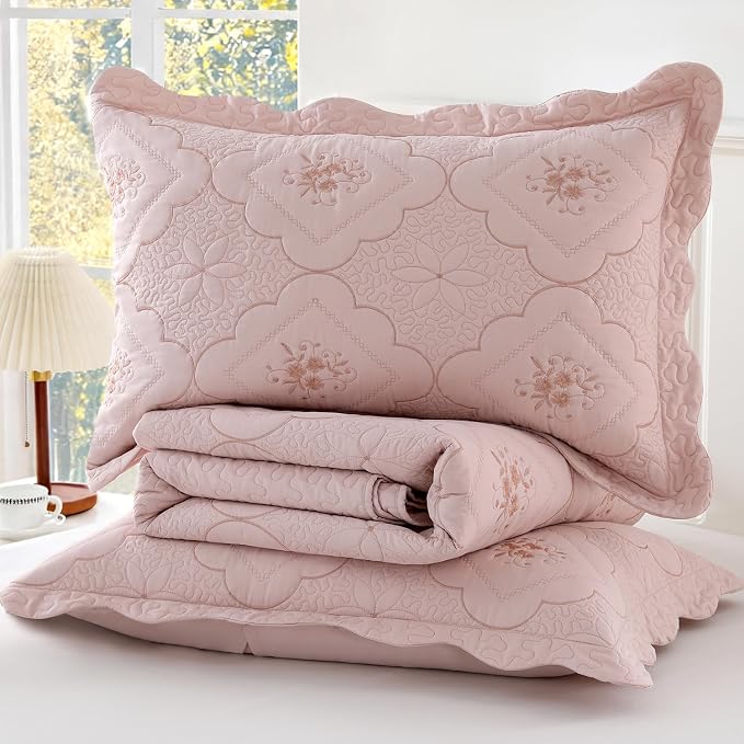 Cmfshape Oversized Floral Embroidery Quilt Set, 3 Pieces Super King Quilt - Image 8