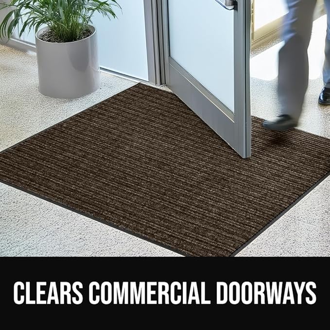 GORILLA GRIP Waterproof Traffic Guard Door Mat, 2 Pack Heavy Duty Entryway Mats, Strong Rubber Back Commercial Utility Rugs for Office Hallway, Garage Floor and Home, Low Profile Carpet, 35x23, Brown