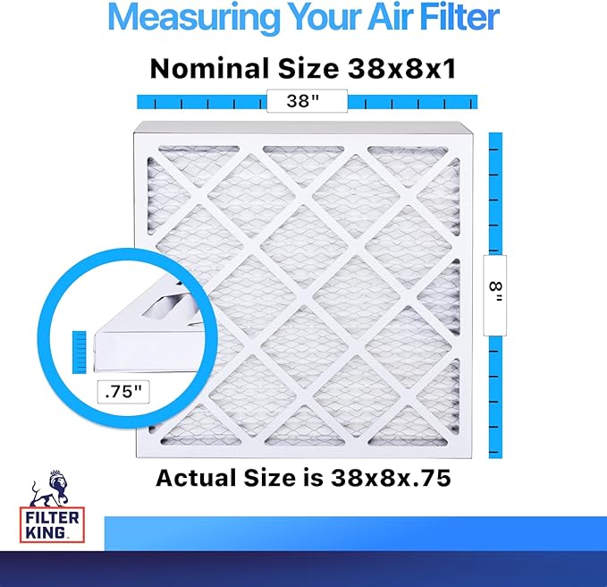 Filter King 38x8x1 Air Filter | 4-PACK | MERV 8 HVAC Pleated A/C Furnace Filters | MADE IN USA | Actual Size: 38 x 8 x .75"