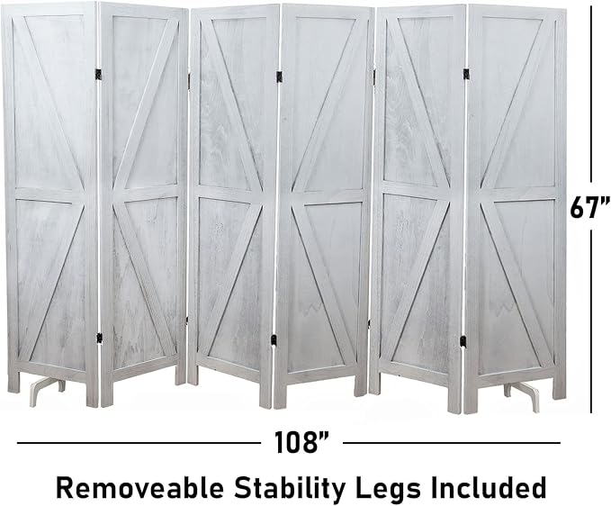 Premium Home 6-Panel Room Divider – Rustic White Barn Door, K Pattern Folding - Image 4
