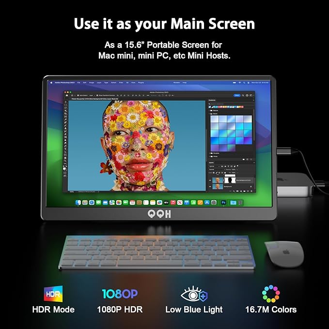 QQH Portable Monitor, 15.6" Portable Travel Monitor for Laptop 1080P FHD IPS Second Screen, Gaming Monitor, USB C HDMI External Monitor Display for Computer Phone PC PS4 PS5 Xbox Switch (Z1-9-G)
