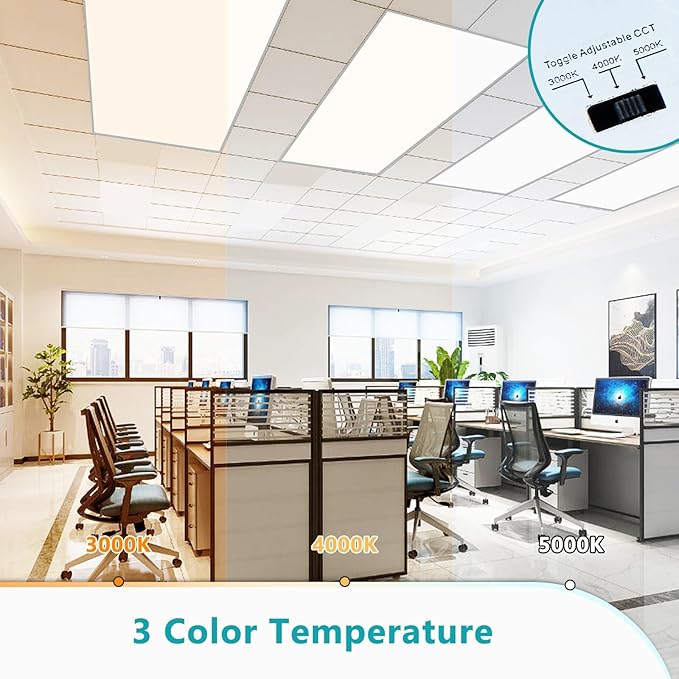 VocgoUU 18-Pack 2x4 LED Flat Panel Light Drop Ceiling, 0-10V Dimmable, 3CCT Selectable (5000K 4000K 3000K) & 3 Wattage Switchable (50W 40W 30W), 100-277Vac, ETL & DLC