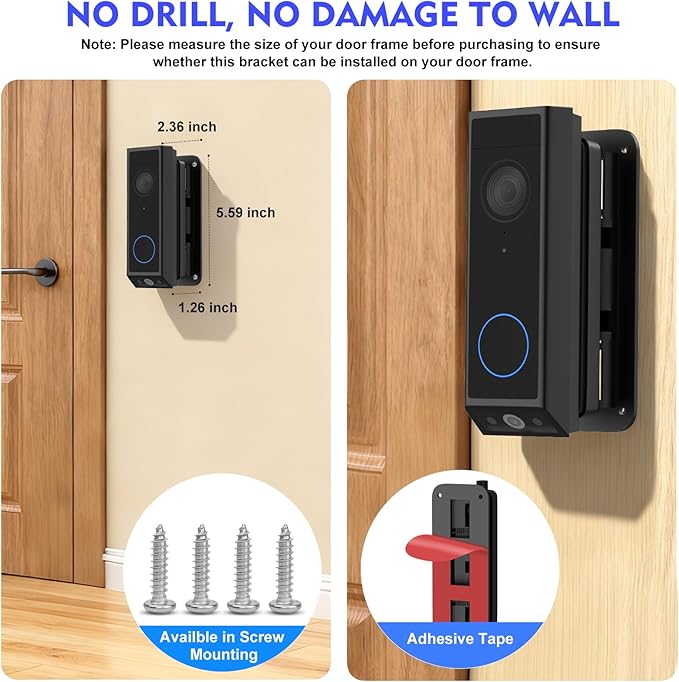 CaGuan Adjustable Doorbell Mount(35°-145°) for eufy Video Doorbell E340, No-Drillng Mounting Bracket,Left/Right Adjustable,Wide Viewing Angle,Ideal for Apartment/houses, Black