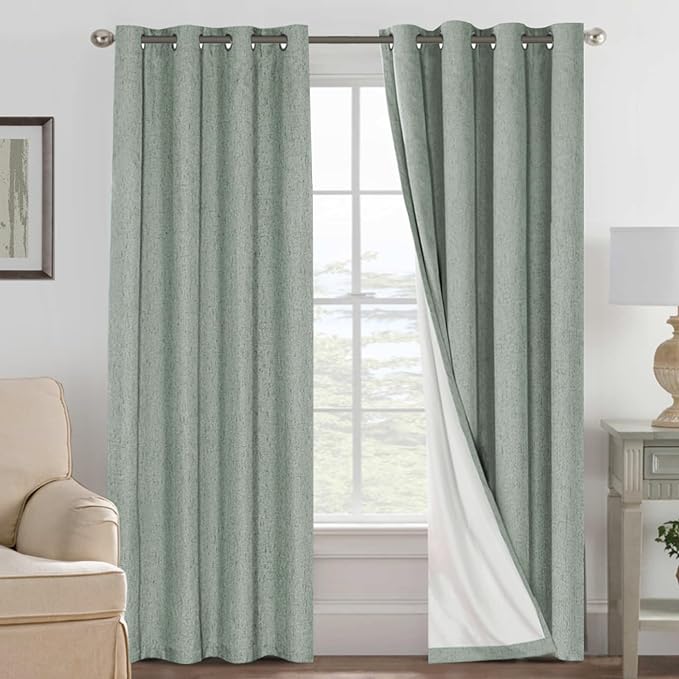 H.VERSAILTEX Linen Blackout Curtains 108 Inches Long 100% Blackout Thermal by HVERSAILTEX
