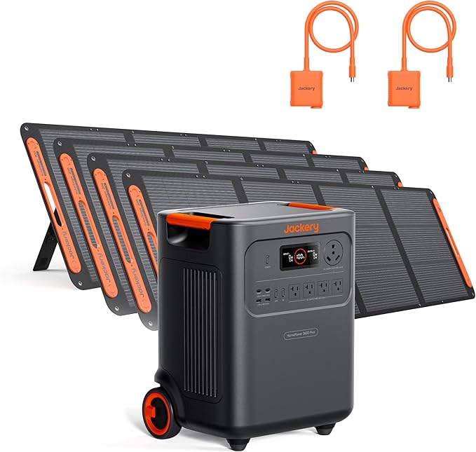 Jackery HomePower 3600 Plus Portable Power Station with 4x 200W Solar Panels and 2x Solar Panel Connector, 3600W AC Output, 3584Wh Solar Generator, Expandable up to 21kWh, Essential Home Backup