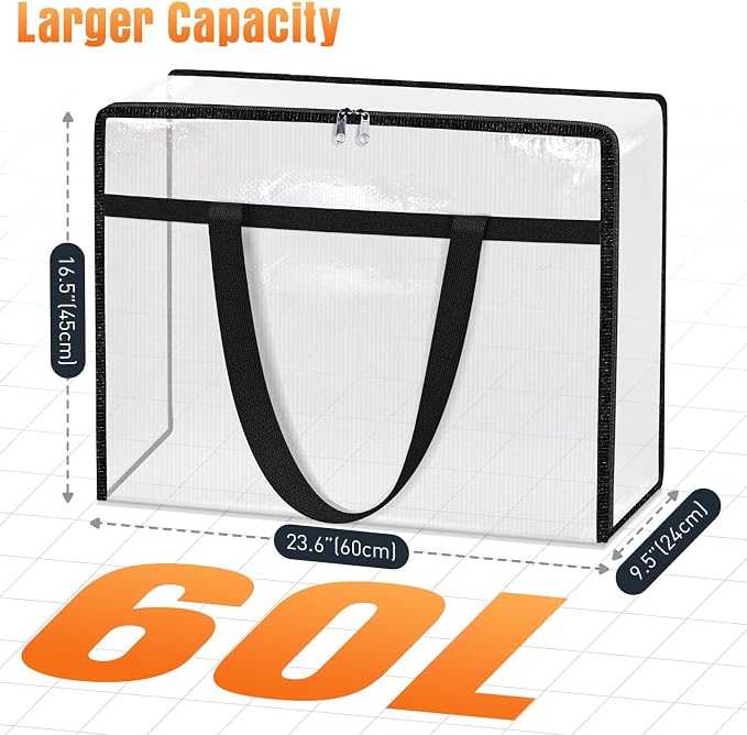 8 Packs 60L Clear Under Bed Storage Containers, Large Clothes Storage Bags | - Image 2