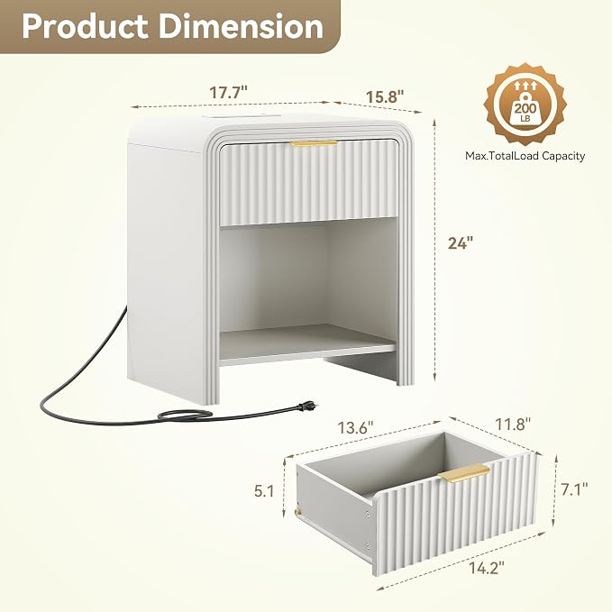 Decofy Fluted 1-Drawer Nightstand Set of 2 - Image 2