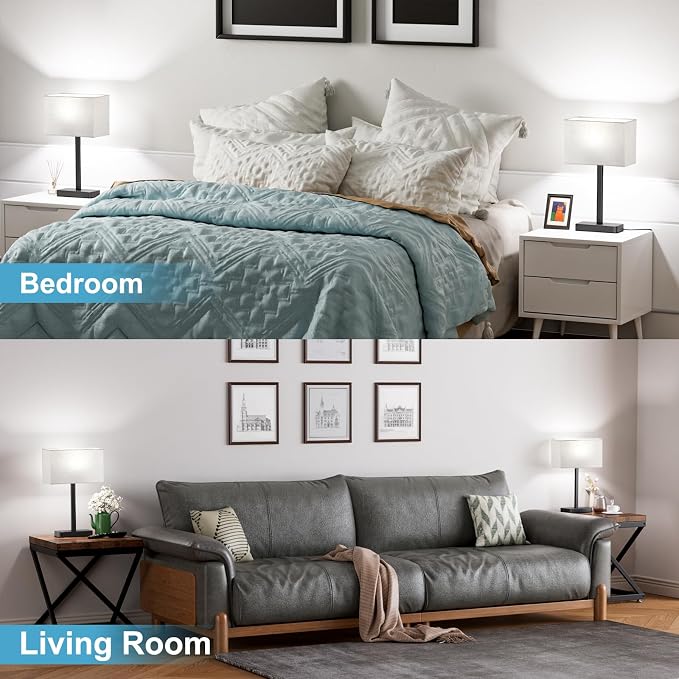 Touch Lamps for Bedroom, 3 Way Dimmable Grey Bedside Table Lamps Set of 2 | USB - Image 7