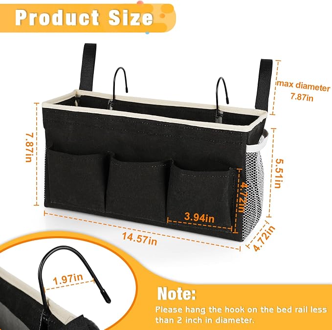 Lilithye Bedside Caddy, Bedside Storage Bag Hanging Organizer - Image 3