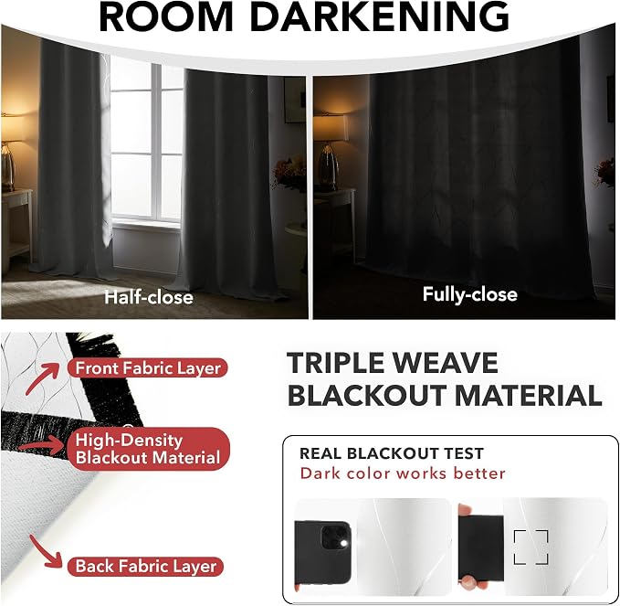 Deconovo Curtains for Living Room, Pattern Blackout Curtains 54 Inches Long | - Image 7