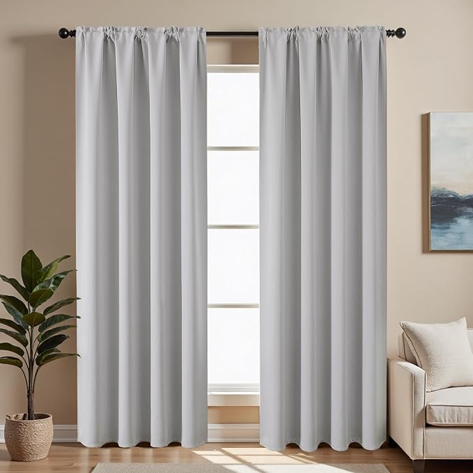 CUCRAF Grayish White Blackout Curtains 84 inch Length 2 Panels Set, Rod Pocket by CUCRAF