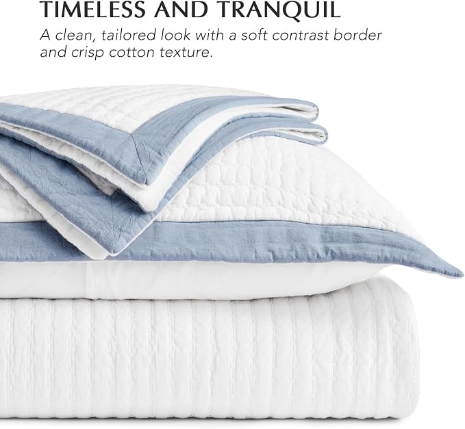 Cotton Border Frame Tack-Stitch Quilt Bedding Set King Size, Coastal Oversized - Image 4
