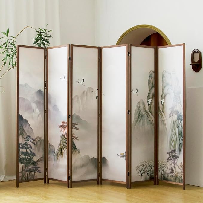 6 Panel Room Divider, 5.6 ft Tall Blackout Folding Privacy Screen - Image 2