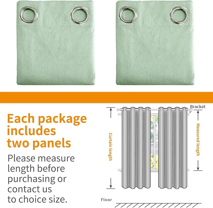 YoungsTex Light Green Linen 100% Blackout Curtains 40 Inch Length, Short - Image 6
