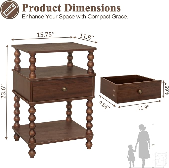 AWASEN Mid Century Modern Nightstand, Bedside Table - Image 3