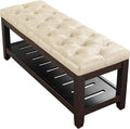 LOULENS 44'' Leather Storage Bench, Modern Upholstered Ottoman, Ivory | Solid by LOULENS