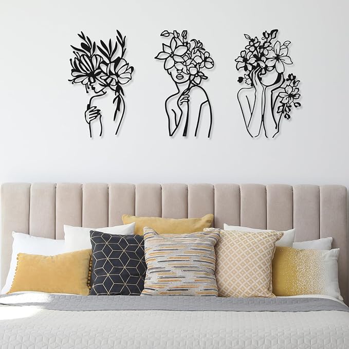 Photect 3 Pcs Metal Wall Art Decor Minimalist Abstract Woman Wall Art Metal - Image 6