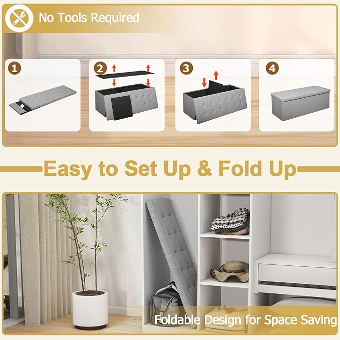 43" Folding Storage Ottoman Bench, End of Bed Foot Rest Stool - Image 6