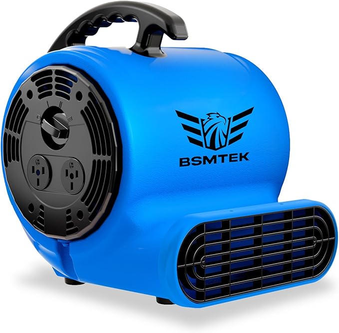 BSMTEK Air Mover Blower Fan, Industrial 1/3HP 1200CFM Monster Floor Blower Carpet Dryers - 3 Speeds Switch, 4 Adjustable Angles, 10FT Long Cord, Stackable - 2026 Upgraded