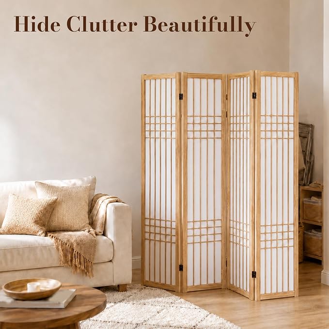 Shoji Room Divider, Lightweight Folding Privacy Screen, Natural | Room Divider - Image 5